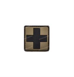Шеврон ПВХ на липучке Медицинский крест черный на оливковом - фото 19631