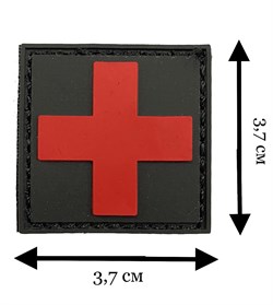 Шеврон на липучке ПВХ Медицинский крест красный на черном - фото 22938