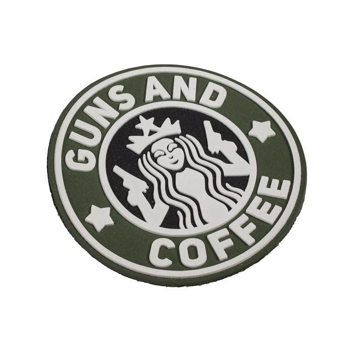 Шеврон на липучке ПВХ Guns and Coffee олива - фото 25587