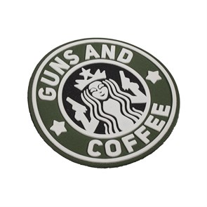 Шеврон на липучке ПВХ Guns and Coffee олива