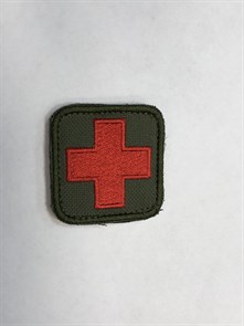 Шеврон на липучке Медицинский крест красный на оливе