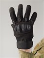 Перчатки тактические со вставкой черные - фото 34959